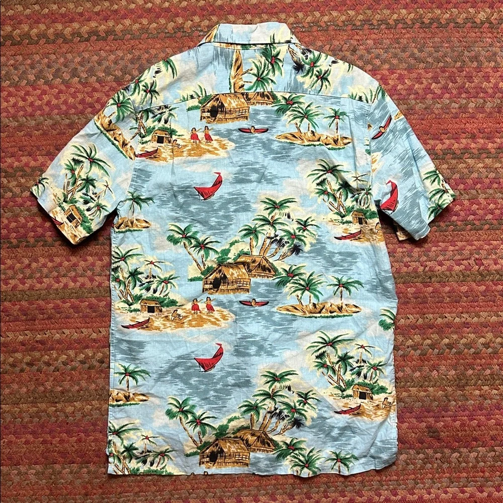 LEVIS PALM TREE ISLAND PRINT LINEN BLEND VACATION BUTTON UP SHIRT Hawaiian